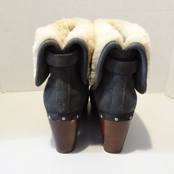 UGG Australia Brown Leather 3204 Boots Booties Sz 6 Sheepskin Fold Down Heels - Picture 5 of 9
